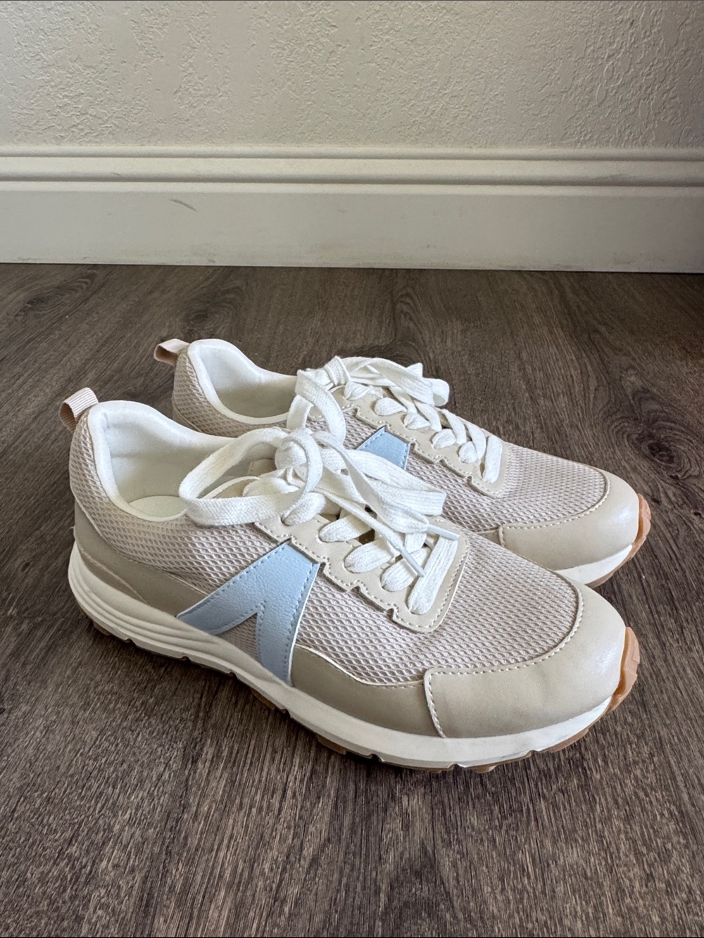 Mia Women’s Neutral Beige and Light Blue Mesh Sneakers